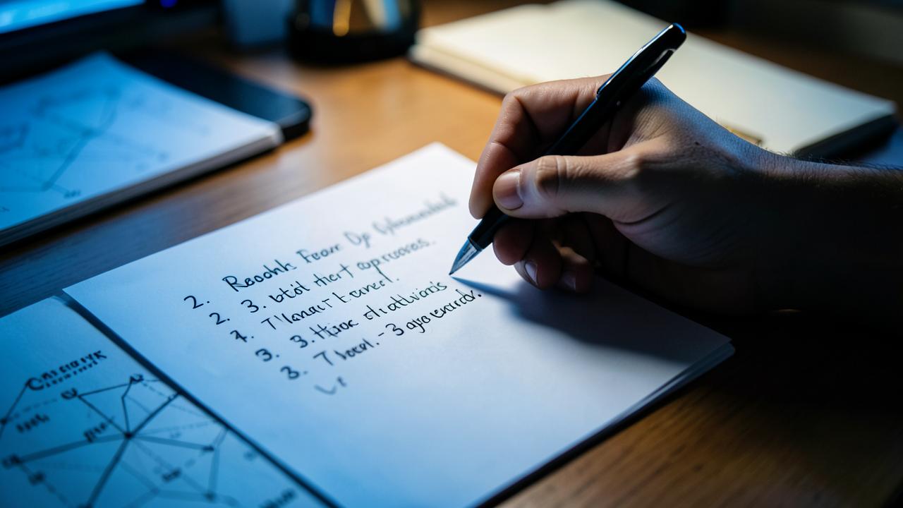 Documentos con esquemas de objetivos de investigación sobre escritorio oscuro