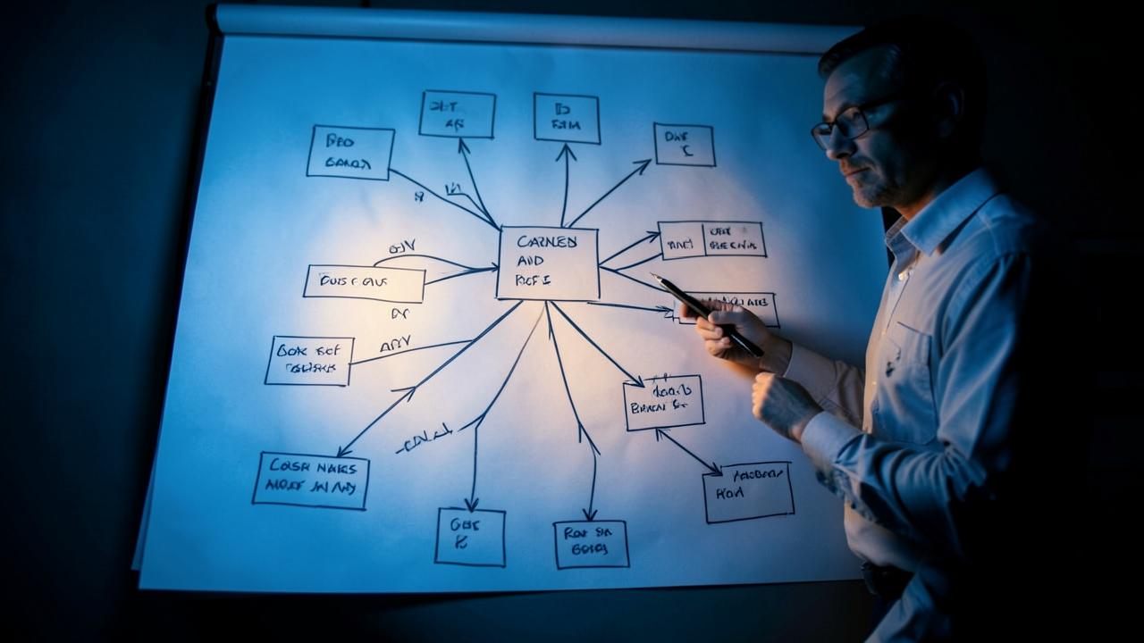 Esquemas y diagramas de planificación de una investigación sobre un escritorio